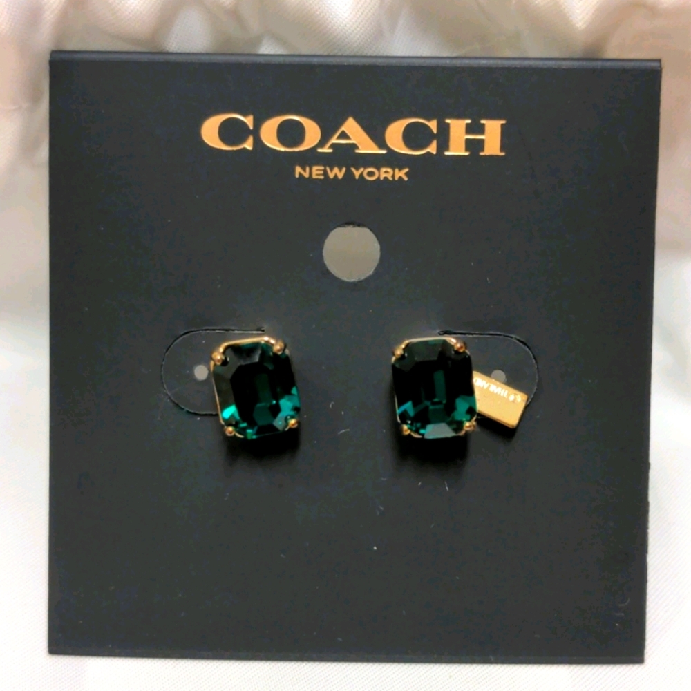 New, never worn Coach Emerald Cut Green Earrings